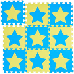 Relaxdays - Tappeto Puzzle con Stelle, 9 Tasselli, 18 Parti, Gommapiuma eva Atossico Area da Gioco 91 x 91 cm, Blu-Giallo