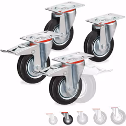 relaxdays Ruote Girevoli, Set da 4 Rotelle Piroettanti a 360° con Cuscinetti a Sfera, 2 Freni, Resistenti, D:100mm, Nere