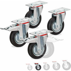 Relaxdays - Ruote Girevoli, Set da 4 Rotelle Piroettanti a 360° con Cuscinetti a Sfera, 2 Freni, Resistenti, D:100mm, Nere