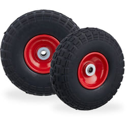 2x Ruote per Carrello, Pneumatici in Gomma Antipanne, 4.1/3.5-4', Asse 16mm, fino 150 kg, 260x85mm, nero-rosso - Relaxdays