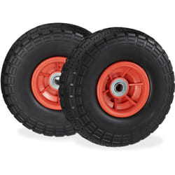 2x Ruote per Carrello, Pneumatici in Gomma Antipanne, 4.1/3.5-4', Asse 16mm, fino a 150 kg,260x85mm,Nero-rosso - Relaxdays