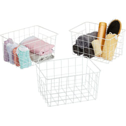 Relaxdays - Cestini in Metallo Portaoggetti, Set 3 Ceste Rettangolari, Contenitori, 15,5 x 28 x 20 cm, Decorativo, bianco