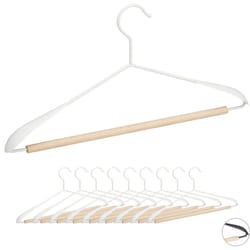 Relaxdays Set 10 Grucce Appendiabiti, Stampelle per Pantaloni, Magliette & Giacche, Metallo & Legno, L: 43 cm, bianco
