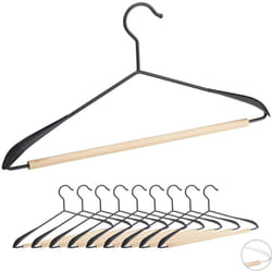 Relaxdays - Set 10 Grucce Appendiabiti, Stampelle per Pantaloni, Magliette & Giacche, Metallo & Legno, l: 43 cm, nero