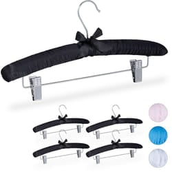 Relaxdays - Set da 5 Grucce con Rivestimento in Raso, Design Vintage, Clip Scorrevoli, Gancio Girevole, Larghe 38 cm, Nere