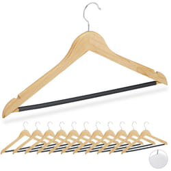 Relaxdays Set di Grucce, 12 Stampelle in Legno per Magliette & Pantaloni, con Tacche, Asta Gommata Antiscivolo, naturale
