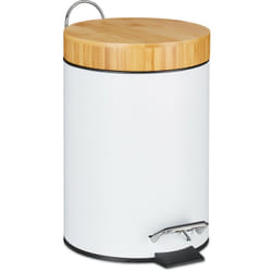 Relaxdays - Pattumiera da Bagno con Pedale 3 l, Cestino con Coperchio in Legno Bambù, Secchio Interno Estraibile, Bianco