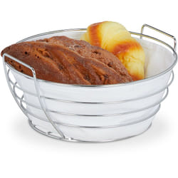 Relaxdays - Cestino Portapane da Colazione in Metallo, Inserto in Stoffa, Rotonda, Rimovibile, Lavabile, in Bianco