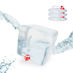 Tanica Pieghevole, Set 4 Contenitori, Rubinetto,Coperchio Svitabile, Manico, BPA-free, 15 l, trasparente/rosso - Relaxdays