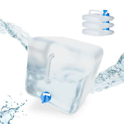 Tanica Pieghevole,Set 4 Contenitori con Rubinetto, Coperchio Svitabile,Manico, BPA-free, 20 l, trasparente/blu - Relaxdays