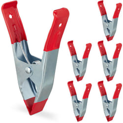 Relaxdays Morsetti a Molla in Metallo, Set da 6 Maxi Pinze con 50 mm di Apertura, Mollette per Foto & Bricolage, Rosso