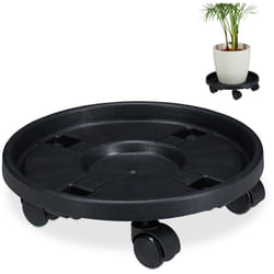 Relaxdays - Portavasi con Ruote, Set Doppio, ø 35,5cm, Carrelli Sottovasi con Rotelle, Plastica, Indoor & Outdoor, Nero