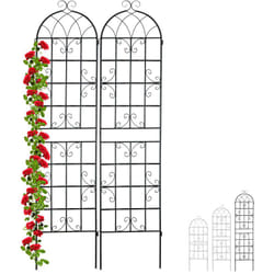 Griglia per Rampicanti, Set da 2 Pannelli da Piantare per Piante, 220 x 50 cm, Traliccio Giardinaggio, Nero - Relaxdays
