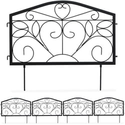 Relaxdays - Recinzione da Giardino, Set 4 Pareti per Sentieri, Bordure per Aiuole, Ferro, Ornamenti, hb 33x225 cm, Nero