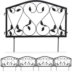 Relaxdays - Recinzione da Giardino, Set 4 Pareti per Sentieri, Bordure per Aiuole Ferro Design a Foglie, 33x225 cm, Nero