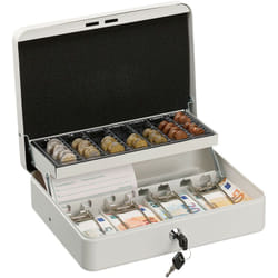 Relaxdays - Cassetta di Sicurezza per Soldi, con Scomparto per Monete e 4 Vani per Banconote, 8,5x30,5x24,5 cm, Bianco