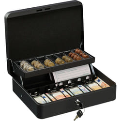 Relaxdays - Cassetta di Sicurezza per Soldi, con Scomparto per Monete e 4 Vani per Banconote, 8,5x30,5x24,5 cm, Nero