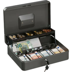 Relaxdays Cassetta di Sicurezza per Soldi, con Scomparto per Monete e 4 Vani per Banconote, 8,5x30,5x24,5 cm, Grigio