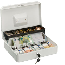 Relaxdays Cassetta di Sicurezza per Soldi, con Scomparto per Monete e 4 Vani per Banconote, 8,5x30,5x24,5 cm, Bianco