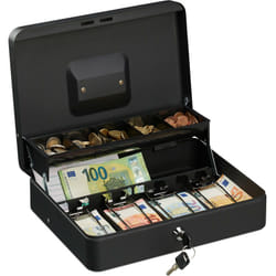 Relaxdays - Cassetta di Sicurezza per Soldi, con Scomparto per Monete e 4 Vani per Banconote, 8,5x30,5x24,5 cm, Nero