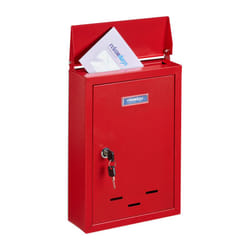 Relaxdays - Cassetta della Posta con Targhetta, Metallo, 2 Chiavi, Casella Postale, Buca Lettere 35,5x24x9 cm, Rosso