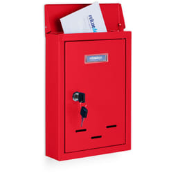Relaxdays - Cassetta della Posta con Targhetta, Metallo, 2 Chiavi, Casella Postale, Buca Lettere 30,5x21x7 cm, Rosso