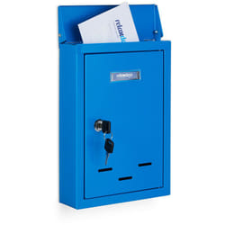 Relaxdays - Cassetta della Posta con Targhetta, Metallo, 2 Chiavi, Casella Postale, Buca Lettere 30,5x21x7 cm, Blu