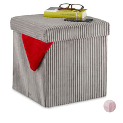 Pouf, Pieghevole, Sgabello Imbottito con Contenitore, Quadrato, con Coperchio, HxLxP: 38 x 38 x 38 cm, Grigio - Relaxdays