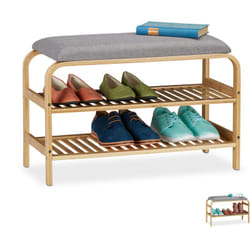 Scarpiera da Ingresso, con Panca Imbottita, 6 Paia, Guardaroba, Camera, Porta Scarpe, 46x69x30 cm, naturale - Relaxdays