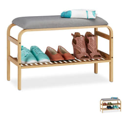 Scarpiera da Ingresso, con Panca Imbottita, 3 Paia, Guardaroba, Camera, Porta Scarpe, 46x69x30 cm, naturale - Relaxdays