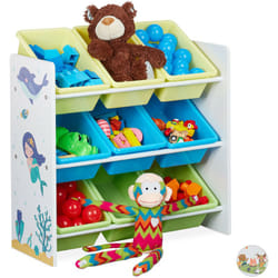 Scaffale Porta Giochi, 9 Scatole, Immagine di una Sirena, mdf, Plastica Organizer, 67 x 65 x 31,5 cm, Colorato - Relaxdays