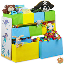 Scaffale Porta Giochi con 9 Scatole di Stoffa, Immagine di una Sirena, Organizer 66 x 82,5 x 29,5 cm, Colorato - Relaxdays