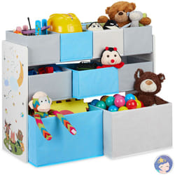 Scaffale Porta Giochi con 9 Scatole di Stoffa, Immagine di un Falò, Organizer, 66 x 82,5 x 29,5 cm, Colorato - Relaxdays
