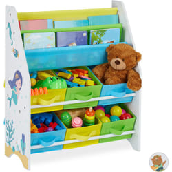 Relaxdays - Porta Giochi Bambini, Motivi Marini, 6 Box 2 Scomparti, Scaffale Libreria, hlp 74 x 62 x 31,5 cm, Colorato