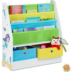 Porta Giochi Bambini, con Motivi Marini, 2 Scatole, 3 Scomparti, Scaffale Libreria, hlp 74x71x23 cm, Colorato - Relaxdays