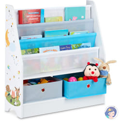 Porta Giochi Bambini, Motivi di Animali, 2 Scatole, 3 Scomparti, Scaffale Libreria, hlp 74x71x23 cm, Colorato - Relaxdays