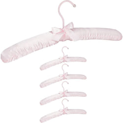 Relaxdays - Grucce Appendiabiti in Raso, in Set da 5, Imbottite, Gancio Girevole a 360°, Fiocco Decorativo, 38 cm, Rosa