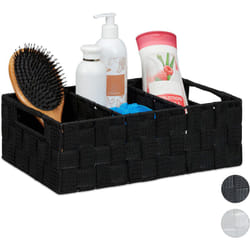 Cestino Portaoggetti con Scomparti, per i Cosmetici da Bagno, con Impugnature HxLxP: 10 x 32 x 21 cm, Nero - Relaxdays