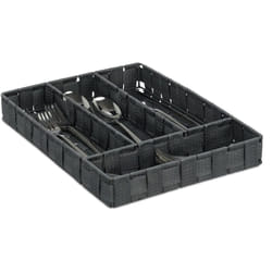 Portaposate, Divisore per Posate da Cassetto, 4 Scomparti, Utensili, Intrecciato, HxLxP: 4,5x26x36 cm, Grigio - Relaxdays