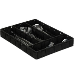 Portaposate, Divisore per Posate da Cassetto, 4 Scomparti, Utensili, Intrecciato, HxLxP: 4,5x26x36 cm, Nero - Relaxdays