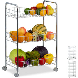 Relaxdays - Carrello da Cucina, Ripiani, Portavivande, 4 Ruote,Multiuso,Bagno & Ufficio,Salvaspazio,62,5x40,5x26,5,Argento