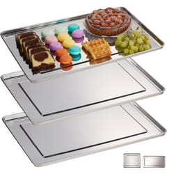 Relaxdays - Vassoio in Acciaio Inox, Set 3 Piatti da Portata Rettangolari, Antipasto, Aperitivo, Buffet, 48x33 , Argento