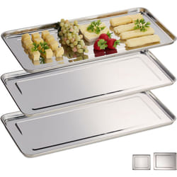 Relaxdays - Vassoio in Acciaio Inox, Set 3 Piatti da Portata Rettangolari, Antipasto, Aperitivo, Buffet, 45,5x22, Argento