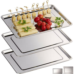 Relaxdays - Vassoio in Acciaio Inox, Set 3 Piatti da Portata Rettangolari, Antipasto, Aperitivo, Buffet, 33x26,5, Argento