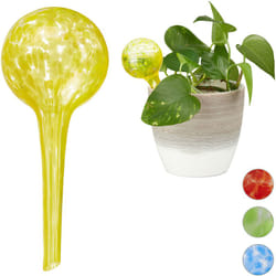 Relaxdays - Sfere per Irrigazione, Set da 2, per Piante e Fiori, Irrigatori per Ufficio Vacanza, ø 6cm, in Vetro, Giallo