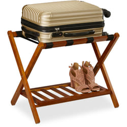 Portavaligie Pieghevole in Legno, HxLxP: 54,5 x 66 x 44,5 cm, 2 Ripiani, Arredo per Camera e Hotel, Naturale - Relaxdays