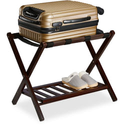 Portavaligie Pieghevole in Legno, HxLxP: 54,5 x 66 x 44,5 cm, 2 Ripiani, Arredo per Camera e Hotel, Marrone - Relaxdays