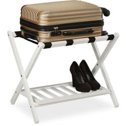 Portavaligie Pieghevole in Legno, HxLxP: 54,5 x 66 x 44,5 cm, 2 Ripiani, Arredo per Camera e Hotel, Bianco - Relaxdays