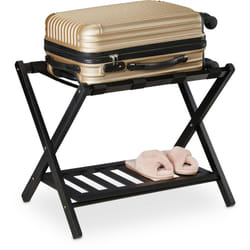 Portavaligie Pieghevole in Legno, HxLxP: 54,5 x 66 x 44,5 cm, 2 Ripiani, Arredo per Camera e Hotel, Nero - Relaxdays
