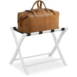 Portavaligie Pieghevole, Scaffale in Legno, Cavalletto Reggivaligie, HxLxP: 52,5 x 66,5 x 48 cm, Bianco - Relaxdays